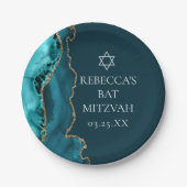 Assiettes En Carton Chic Turquoise Gold Agate Bat mitzvah Party (Devant)