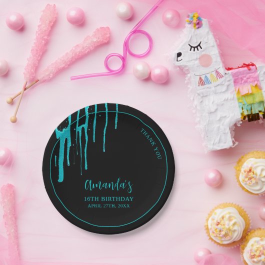 Assiettes En Carton Chic Turquoise Parties scintillant Drips Sweet 16 (Fête)
