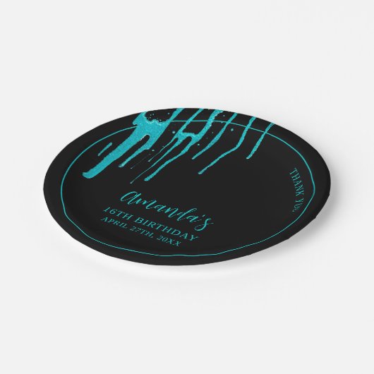 Assiettes En Carton Chic Turquoise Parties scintillant Drips Sweet 16 (Angle)