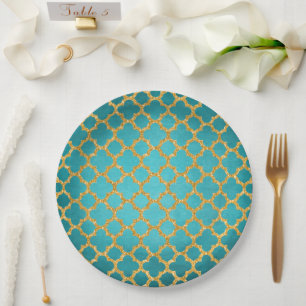 Assiettes En Carton Chic Turquoise Turquoise Marocain Quatrefoil Motif