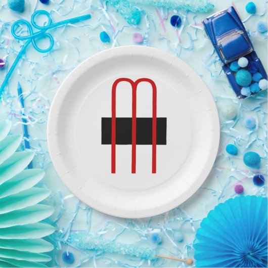Assiettes En Carton Chic Unique Monogramme Noir Blanc Plaine Simple (Fête)
