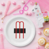 Assiettes En Carton Chic Unique Monogramme Noir Blanc Plaine Simple (Fête)