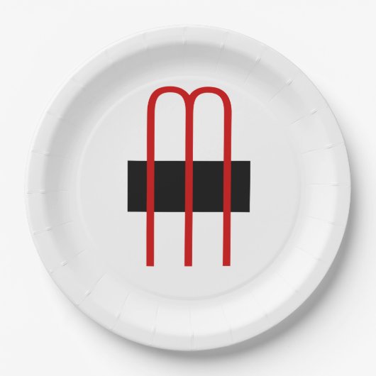 Assiettes En Carton Chic Unique Monogramme Noir Blanc Plaine Simple (Devant)