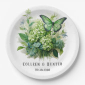 Assiettes En Carton Chic Vert Hydrangea Floral Butal Mariage (Devant)