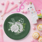 Assiettes En Carton Chic Vert Roses Blanches Floral (Fête)