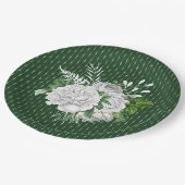 Assiettes En Carton Chic Vert Roses Blanches Floral (Angle)