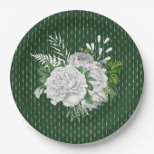 Assiettes En Carton Chic Vert Roses Blanches Floral (Devant)