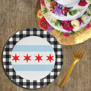 Assiettes En Carton Chicago Plate, buffalo plaid USA & Chicago Flag