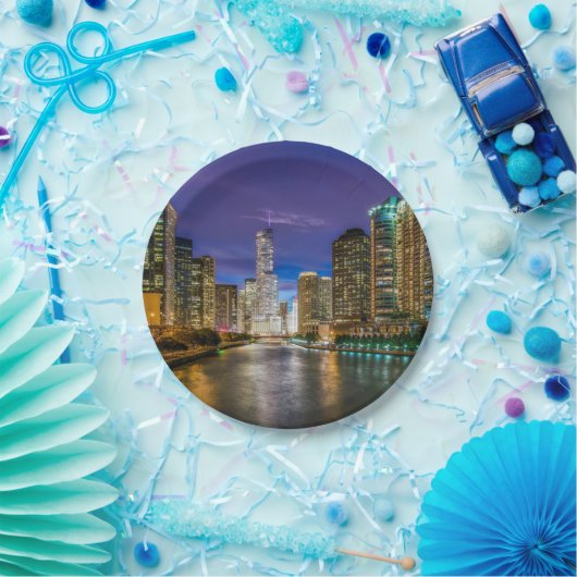 Assiettes En Carton Chicago River à Sunset (Fête)