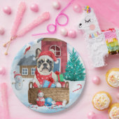 Assiettes En Carton Chien à tête blanche dans la neige Maison de Chien (Fête)