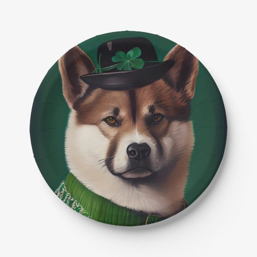 Assiettes En Carton Chien akita en tenue de la Saint Patrick's Day (Devant)