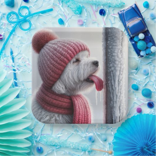 Assiettes En Carton Chien Avec Langue Sur Pole Drapeau Gelé (Fête)