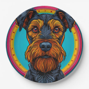 Assiettes En Carton Chien avec un design d'arrière-plan circulaire vib