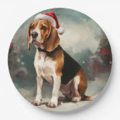 Assiettes En Carton Chien beagle à Noël de neige (Devant)
