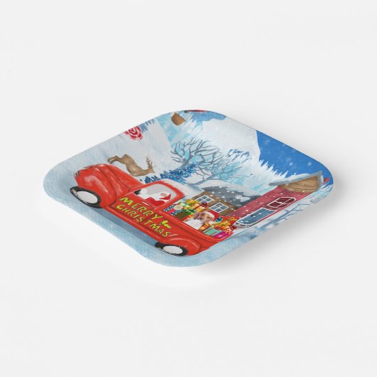 Assiettes En Carton Chien beagle dans la livraison de Noël Camion neig (Angulaire)