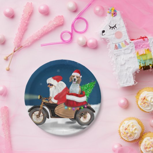 Assiettes En Carton Chien beagle Noël Père Noël (Fête)