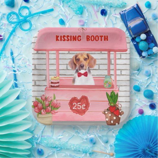 Assiettes En Carton Chien beagle Valentine's Day Kissing Booth (Fête)
