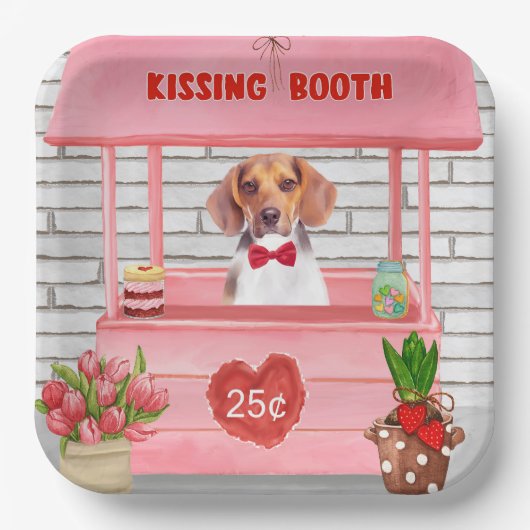 Assiettes En Carton Chien beagle Valentine's Day Kissing Booth (Recto)