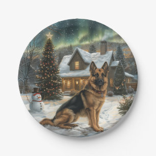 Assiettes En Carton Chien berger allemand de Noël