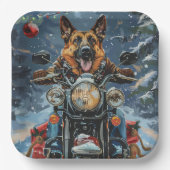 Assiettes En Carton Chien berger allemand équitation moto Noël (Recto)