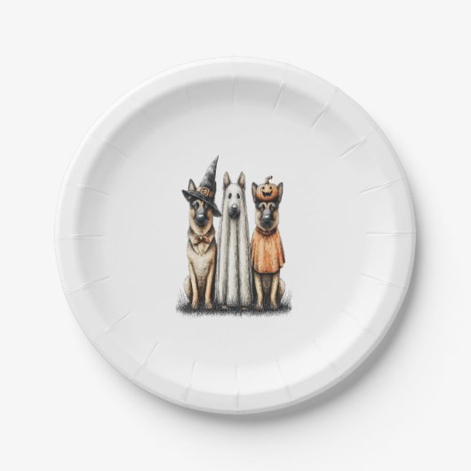 Assiettes En Carton Chien berger allemand Halloween Ghost (Devant)