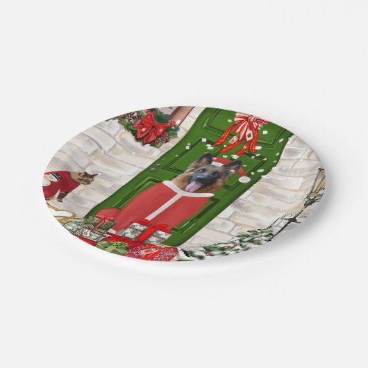 Assiettes En Carton Chien berger allemand Noël (Angle)