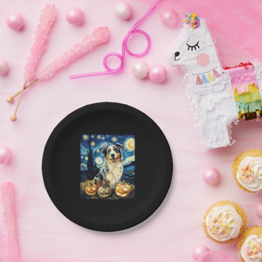 Assiettes En Carton Chien berger australien mignon Halloween Jack O La (Fête)