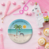 Assiettes En Carton Chien Blanc Et Bleu À L'Iggy Sur Une Plage Tropica (Fête)