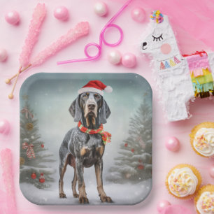Assiettes En Carton Chien Bluetick Coonhound dans la neige de Noël