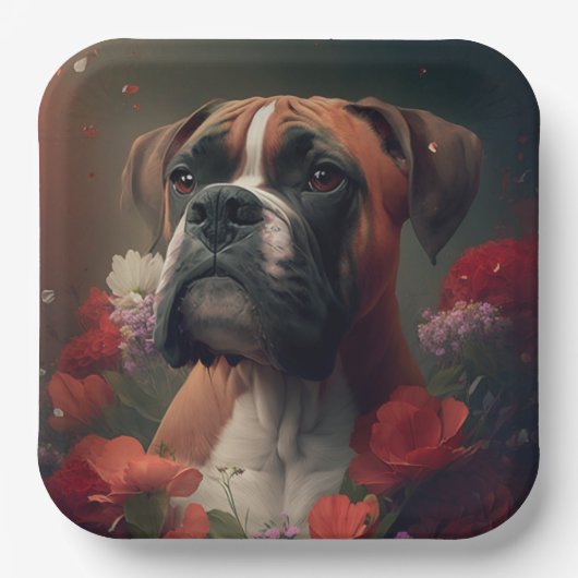 Assiettes en carton chien Boxer (Recto)