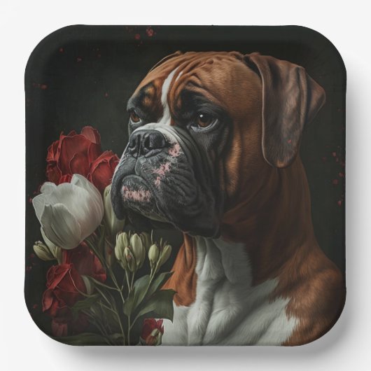 Assiettes en carton chien Boxer (Recto)