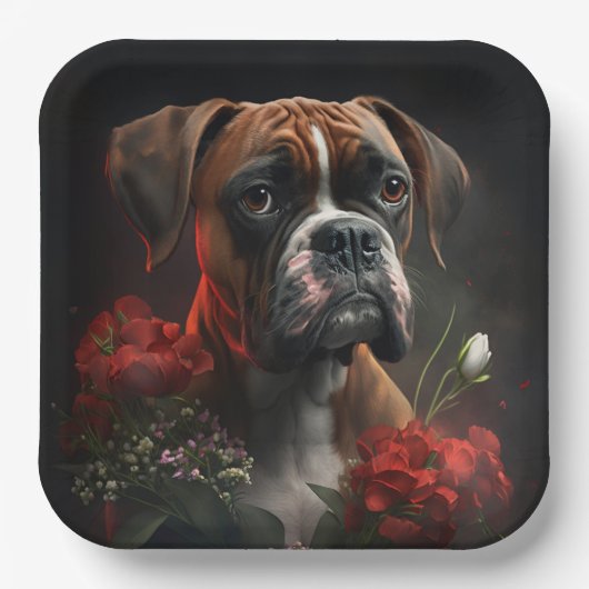 Assiettes en carton chien Boxer (Recto)