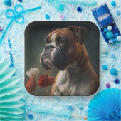 Assiettes en carton chien Boxer (Fête)