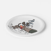 Assiettes En Carton Chien caricaturé serré autour d'un pôle avec des f (Angle)