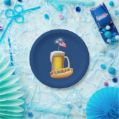 Assiettes En Carton Chien chaud et bière avec drapeau (Fête)