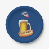 Assiettes En Carton Chien chaud et bière avec drapeau (Devant)