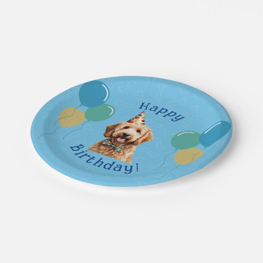 Assiettes En Carton Chien Chien Chien Bleu Anniversaire Paw ty (Angle)