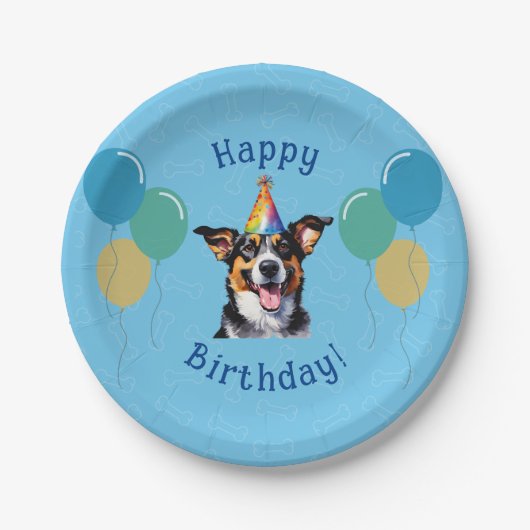 Assiettes En Carton Chien Chien Chien Bleu Anniversaire Paw ty (Devant)