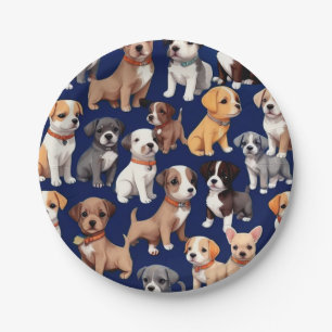 Assiettes En Carton Chien Chien Chien bleu de la marine Design Motif