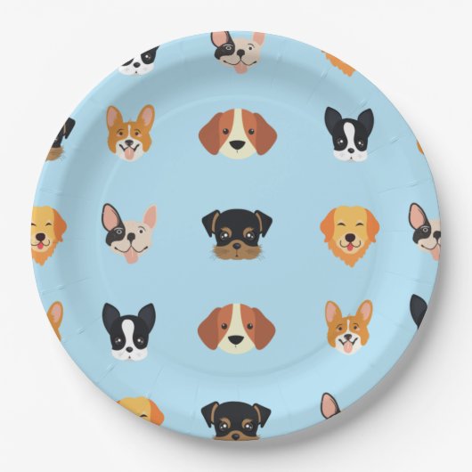 Assiettes En Carton Chien Chien Chien Chien Blue Puppies Anniversaire (Devant)
