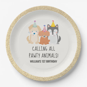 Assiettes En Carton Chien Chien Chien Parties scintillant Or Animaux V