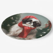 Assiettes En Carton Chien chinois japonais à Noël de neige (Angle)