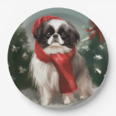 Assiettes En Carton Chien chinois japonais à Noël de neige (Devant)
