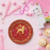 Assiettes En Carton Chien chinois Zodiac Rouge/Or ID542 (Fête)