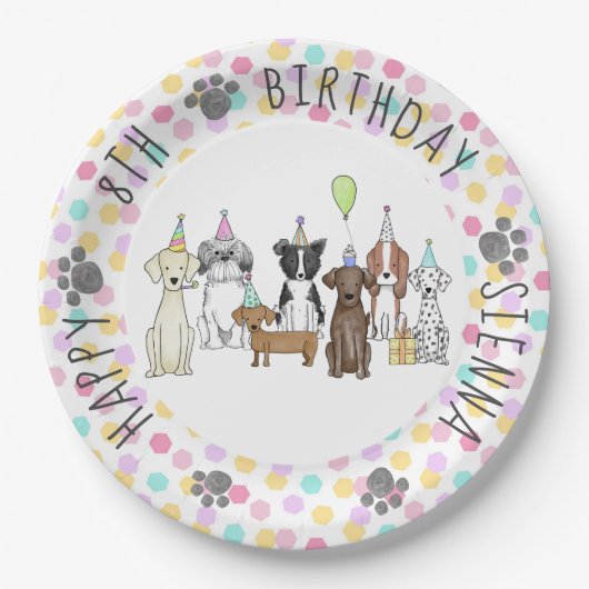 Assiettes En Carton Chien chiot Anniversaire Pawty (Devant)