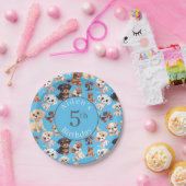 Assiettes En Carton Chien chiot mignon Anniversaire bleu (Fête)