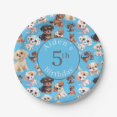 Assiettes En Carton Chien chiot mignon Anniversaire bleu (Devant)