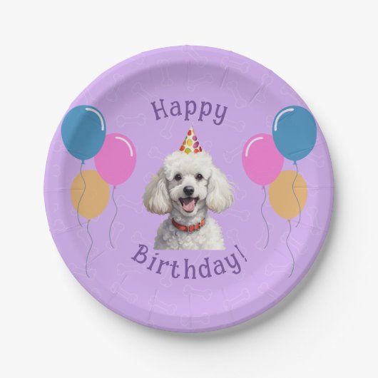Assiettes En Carton Chien chiot pourpre Anniversaire Paw ty (Devant)