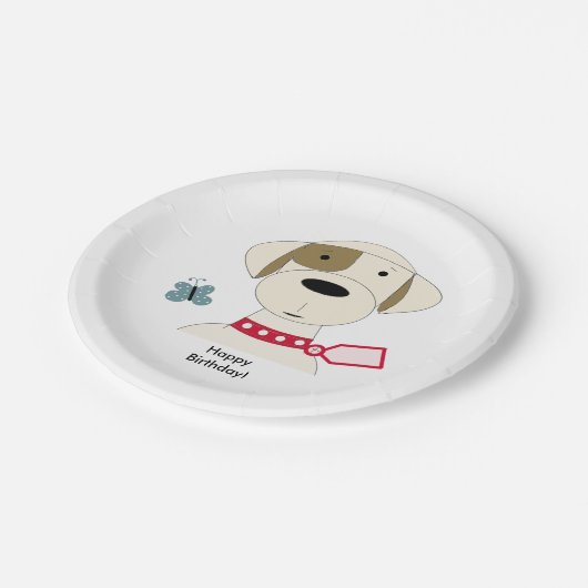 Assiettes En Carton Chien cool avec collier rouge (Angle)