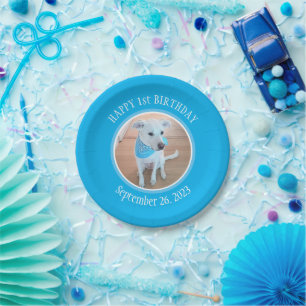 Assiettes En Carton Chien coquelicot mignon en Écharpe Bleue Joyeux 1e